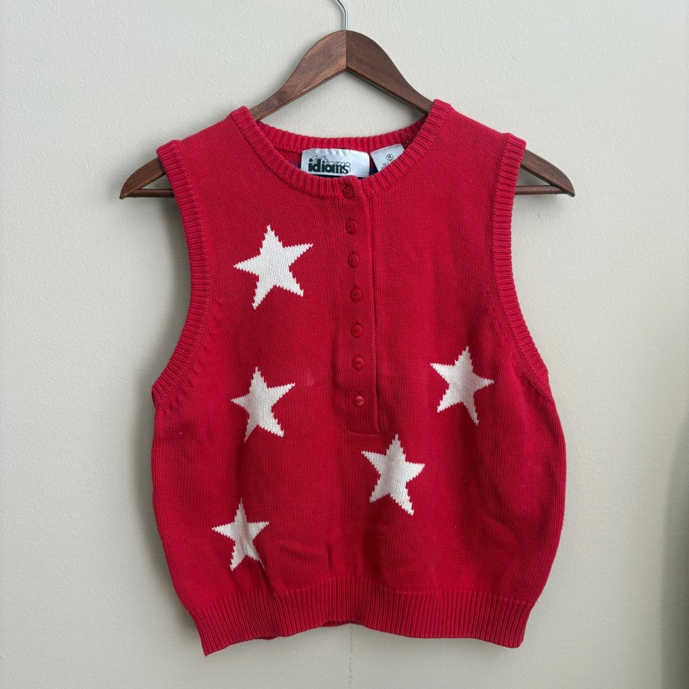 Vintage 1980's 1990's Idioms Womens 100% Cotton Stars and Stripes Button Vest